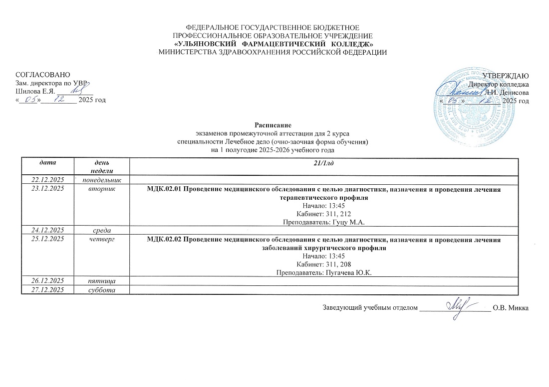 Расписание экзаменов