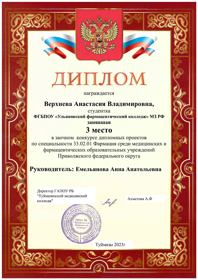 Конкурс  дипломных проектов по специальности Фармация